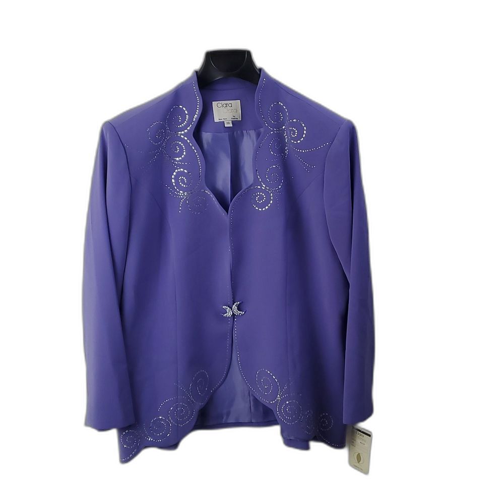 Vintage Clara Clara‎ Womens Rhinenstone Lavender Blazer Sz 20 Classy Church Lady